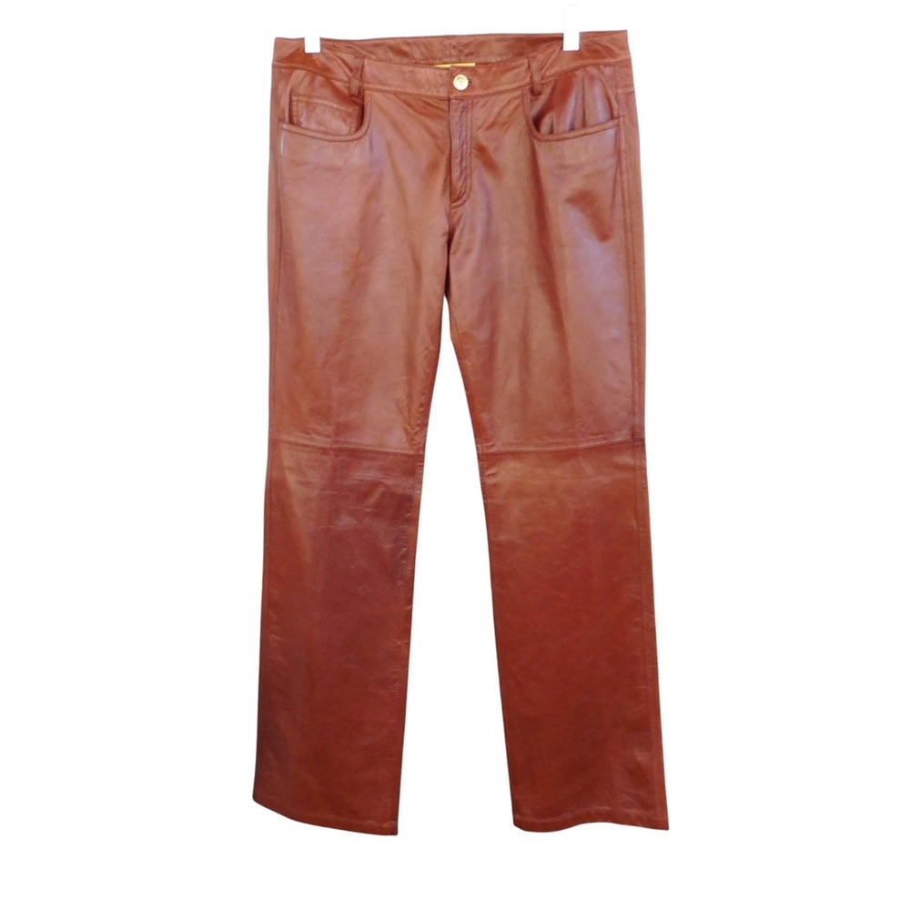St John Womens Brown Leather Pants Size 8 Lined Goat Suede